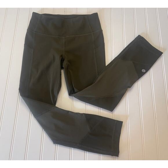 Lululemon Green Leggings Pockets Activewear Fitness Gym Size Womens 2 READ - Picture 1 of 8